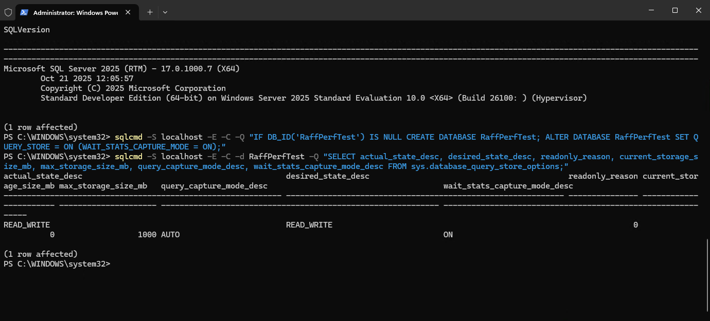 Query Store options on SQL Server 2025