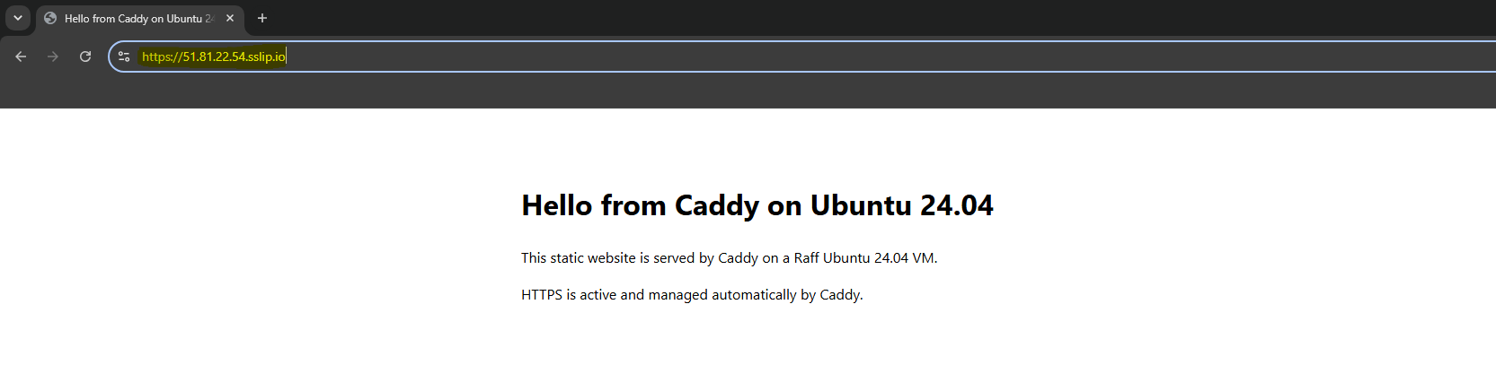 Caddy static website loading over HTTPS on Ubuntu 24.04
