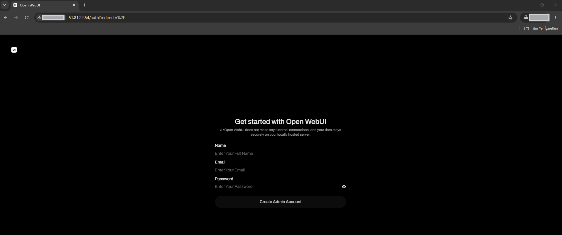 Open WebUI dashboard after first login on Ubuntu 24.04